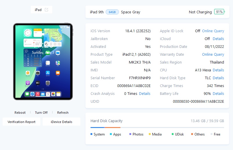 ขายถูก iPad Gen 9 WiFi 64GB สภาพ87% สุขภาพแบต90% สีSpace gray ศูนย์ไทย อุปกรณ์ไม่มีนะครับ มีแต่ตัวเครื่อง ไม่ติดiCloud ประกันหมดแล้ว - Image 12