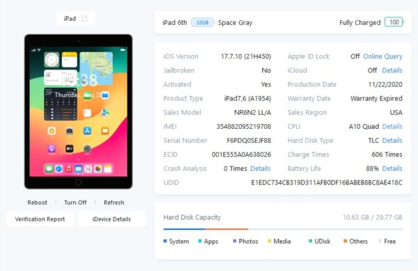 ขายถูก iPad Gen 6 Cell ใส่ซิมได้ เป็นเครื่องนอก 32GB สภาพ89% สุขภาพแบต88% สีGray อุปกรณ์ไม่มีนะครับ ไม่ติดiCloud ประกันหมดแล้ว - Image 13