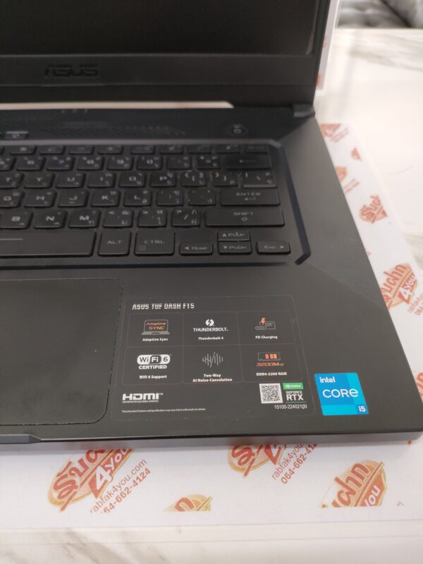 ขายถูก ASUS TUF GAMING DASH F15 FX516PE i5-11300H/NVIDIA GeForce RTX 3050 Ti 4GB/RAM8GB/SSD512GB 15.6FHD คีย์บอร์ดมีไฟ สภาพสวย92% สีดำ ตัวเครื่อง+สายชาร์จ+กระเป๋า - Image 7