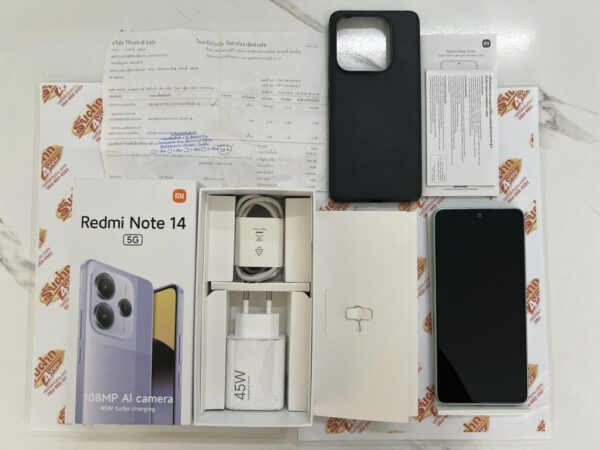 ขายถูก Xiaomi Redmi Note 14 5G Ram8GB Rom256GB จอ6.67นิ้ว สภาพสวย92% สีCoral Green อุปกรณ์ครบกล่องพร้อมใบเสร็จ ไม่ติดสัญญา ประกันหมด 31 มกราคม 2569