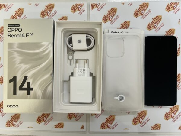 ขายถูก OPPO Reno 14F 5G RAM12GB ROM256GB ประกันเต็มๆหมดวันที่ 16 กันยายน 2569 อายุแค่3วันเอง ซื้อไปเหมือนได้เครื่องใหม่ สีฟ้า อุปกรณ์ครบกล่อง ไม่ติดสัญญา