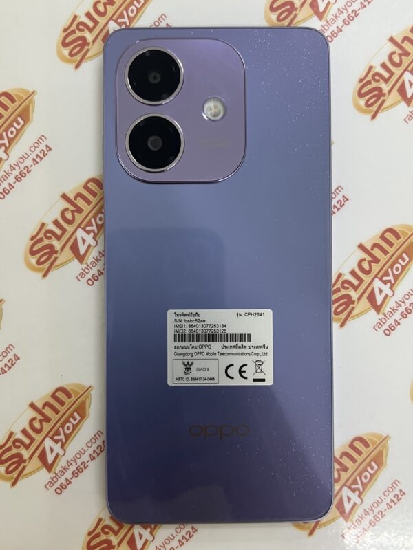 ขายถูก OPPO A3x Ram4GB Rom64GB จอใหญ่6.67นิ้ว การันตีความใหม่ เครื่องสีม่วง อุปกรณ์ไม่มีนะครับ ไม่ติดสัญญา ประกันยาวๆหมดวันที่ 3 กรกฎาคม 2569