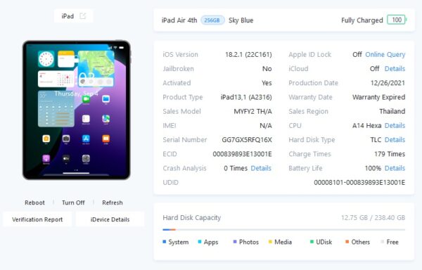 ขายถูก iPad Air 4 WiFi ใส่ซิมไม่ได้ 256GB(ความจำเยอะ) สภาพสวย90% สุขภาพแบต100% สีBlue ศูนย์ไทย อุปกรณ์ไม่มีนะครับ มีแต่ตัวเครื่อง ไม่ติดiCloud ประกันหมดแล้ว - Image 13
