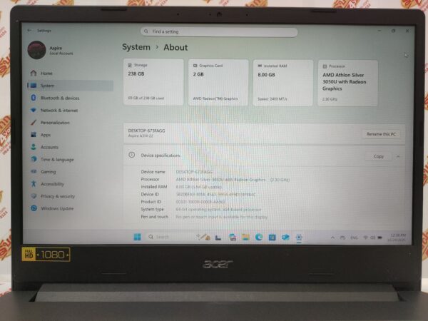 ขายถูกๆ ACER ASPIRE A314-22 CPU : AMD ATHLON SILVER 3050U / RAM : 8GB 2400MHz / SSD : 256GB สภาพ82% ตัวเครื่อง+สายชาร์จ ประกันหมดแล้ว - Image 11