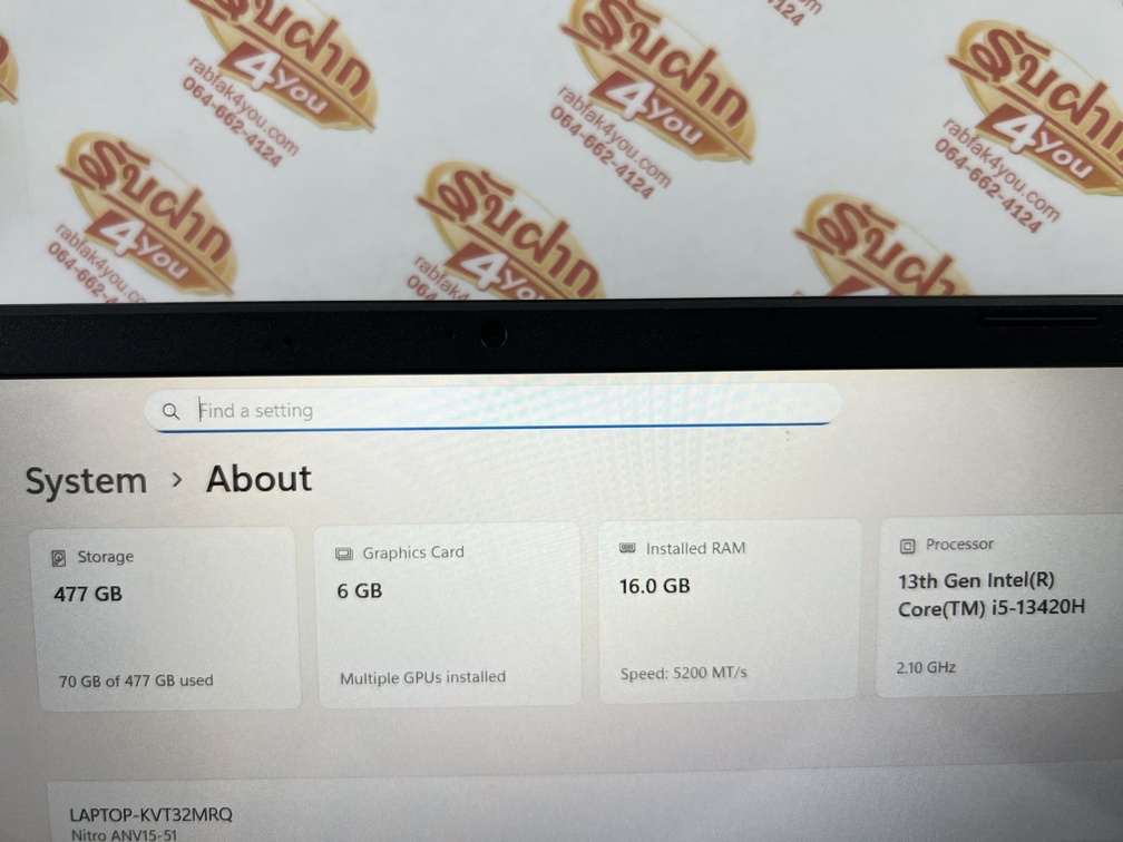 ขายถูก ACER Nitro V15 i5-13420H/NVIDIA GeForce RTX 3050 6GB/RAM16GB/SSD512GB 15.6FHD คีย์บอร์ดมีไฟ การันตีความใหม่ ตัวเครื่อง+สายชาร์จ หมด 28 ตุลาคม 2570 - Image 9