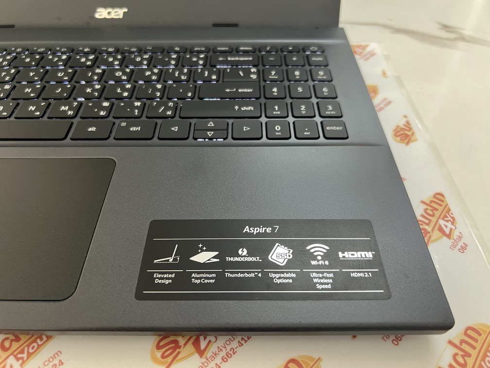 ขายถูก ACER Aspire 7 A715 i5-1240P/GeForce RTX 3050 4GB/RAM8GB/SSD512GB 15.6FHD คีร์บอร์ดมีไฟ สภาพ89% มีรอยนิดหน่อย ตัวเครื่อง+สายชาร์จ ประกันหมดแล้ว - Image 6