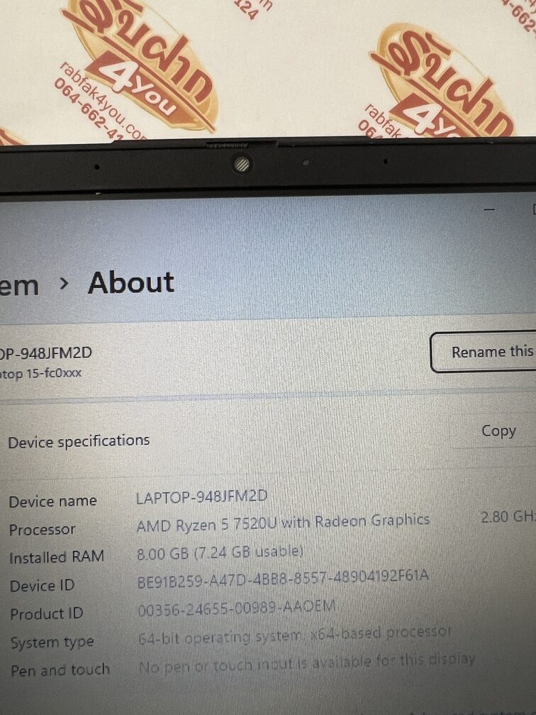 ขายถูก HP 15-fc0066AU AMD Ryzen 5 7520U Ram8GB SSD512GB จอ15.6นิ้ว HD สีNatural Silver สภาพสวย90% อุปกรณ์มี ตัวเครื่อง+สายชาร์จ ประกันหมดแล้ว - Image 9