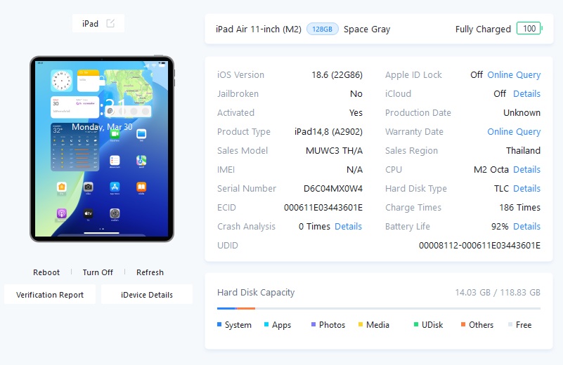 ขายถูก iPad Air 6 M2 11นิ้ว WiFi 128GB สภาพสวย92% สุขภาพแบต92% สีSpace gray ศูนย์ไทย อุปกรณ์มี ตัวเครื่อง+หัวชาร์จ+สายชาร์จ ประกันหมดแล้ว - Image 14