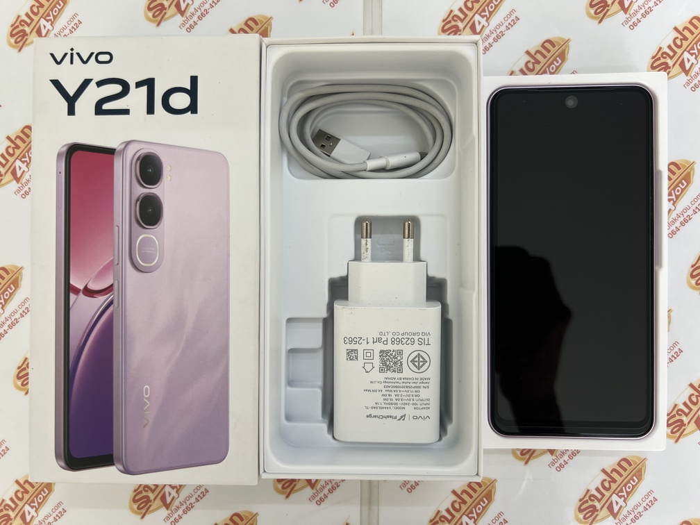ขายถูก VIVO Y21d Ram6GB Rom128GB สภาพสวย93% สีม่วง อุปกรณ์มี ตัวเครื่อง+หัวชาร์จ+สายชาร์+กล่อง ไม่ติดสัญญา ประกันหมด 7 พฤษภาคม 2570