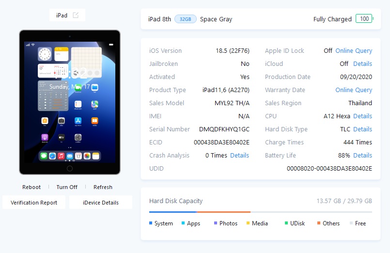 ขายถูก iPad Gen 8 WiFi 32GB สภาพสวย92% มีรอยขนแมวนิดหน่อยมองแทบไม่เห็นโดยรวมแล้วสวย สุขภาพแบต88% สีSpace gray ศูนย์ไทย อุปกรณ์ไม่มีนะครับ ไม่ติดiCloud - Image 12