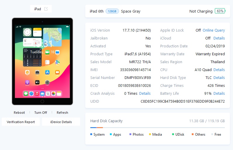 ขายถูก iPad Gen 6 Cell ใส่ซิมได้ 128GB(ความจำเยอะ) สภาพสวย89% มีรอยนิดหน่อยโดยรวมแล้วสวย สุขภาพแบต91% ศูนย์ไทย อุปกรณ์ไม่มีนะครับ ไม่ติดiCloud ประกันหมดแล้ว - Image 12