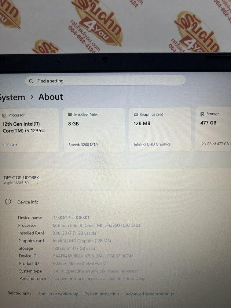 ขายถูก ACER Aspire 3 A315 i5-1235U Ram8GB SSD512GB 15.6FHD สีSilver สภาพสวย88% มีรอยขนแมวนิดหน่อยโดยรวมแล้วสวย อุปกรณ์มี ตัวเครื่อง+สายชาร์จ ประกันหมดแล้ว - Image 8