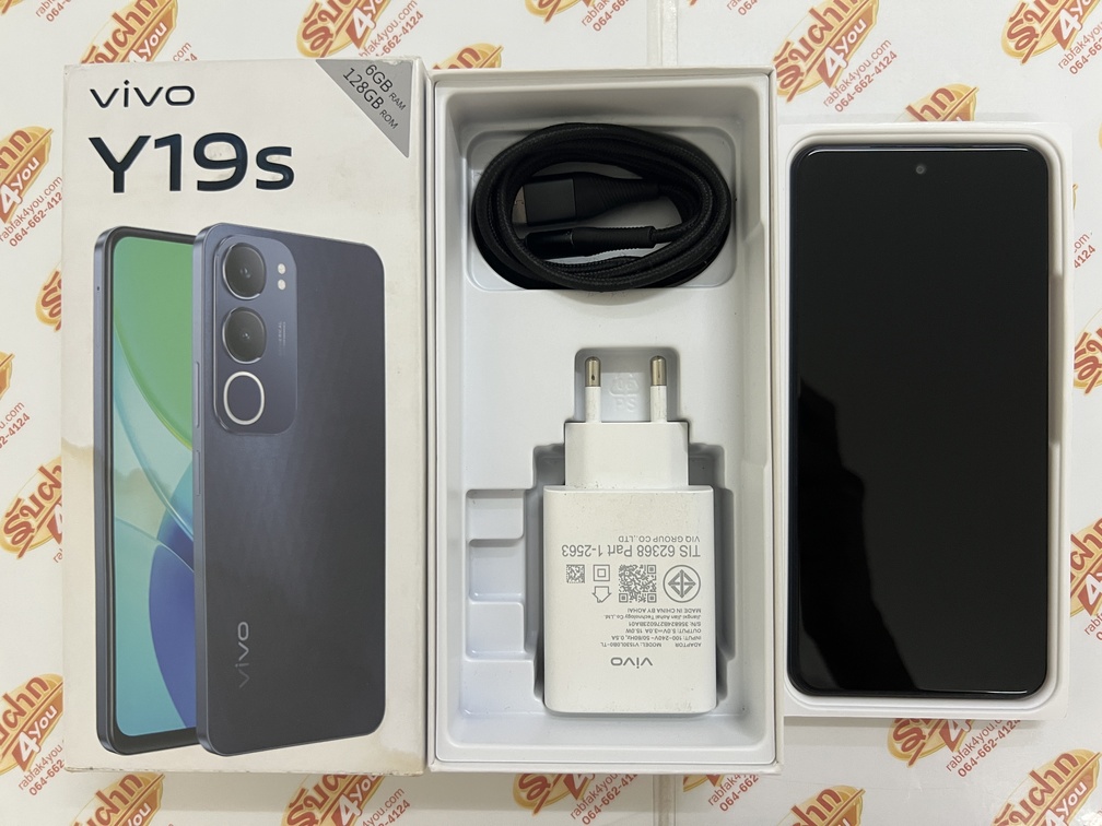 ขายถูก Vivo Y19s (ตัวท๊อป) RAM6GB ROM128GB ศูนย์ไทย สีดำ สภาพสวย93% อุปกรณ์มี ตัวเครื่อง+หัวชาร์จ+สายชาร์จ(งานเทียม)+กล่อง ไม่ติดสัญญารายเดือน ประกันหมดแล้ว