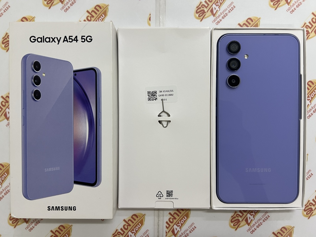 ขายถูก Samsung A54 5G Ram8GB Rom256GB สภาพสวย88% มีรอยนิดหน่อยโดยรวมแล้วสวย สีม่วง อุปกรณ์มี ตัวเครื่อง+เข็ม+คู่มือ+กล่อง(ไม่มีสายชาร์จ) ประกันหมดแล้ว